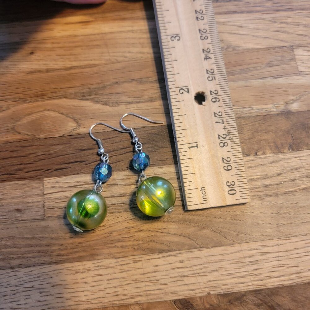 Blue & Green Beaded French Wire Dangle Earrings - Picture 4 of 7